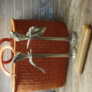 VTG Pair of Calla Lily Aluminum Candlesticks with Beeswax Candles